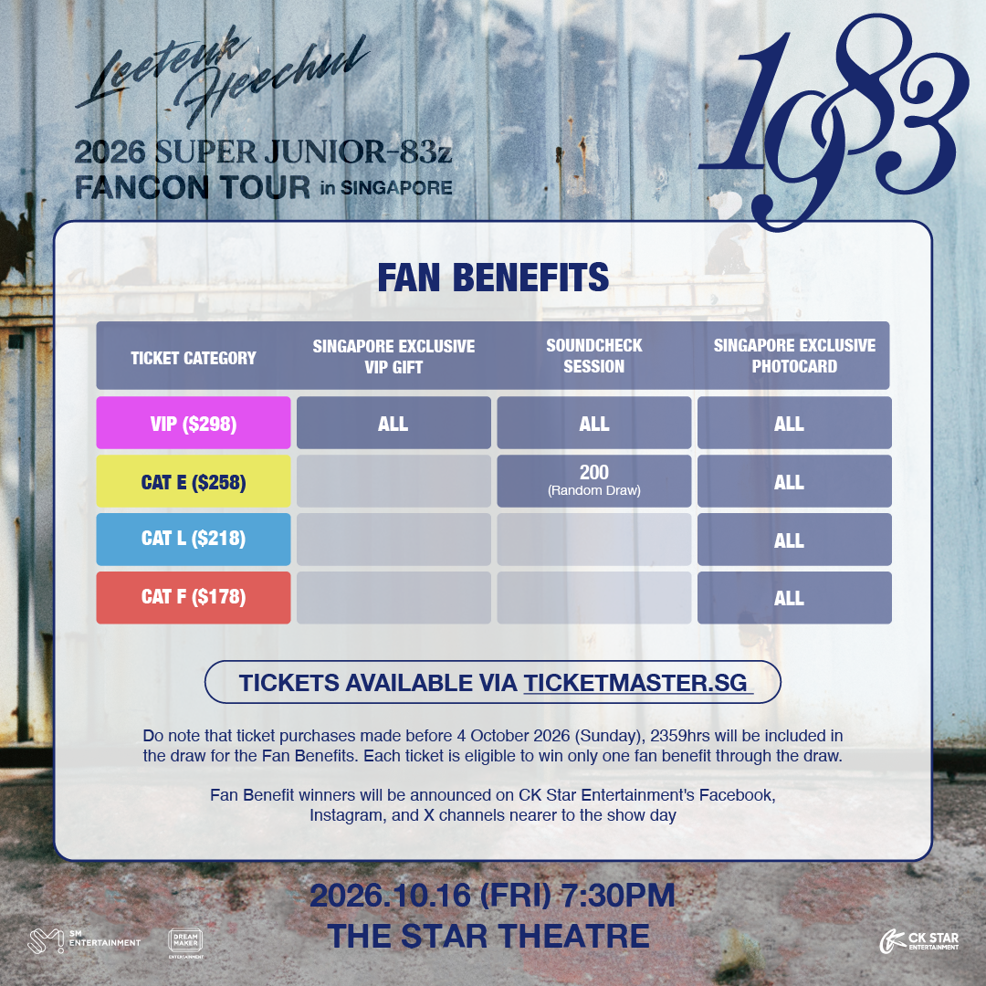 Tickets: 2026 SUPER JUNIOR-83z FANCON TOUR [1983] in SINGAPORE